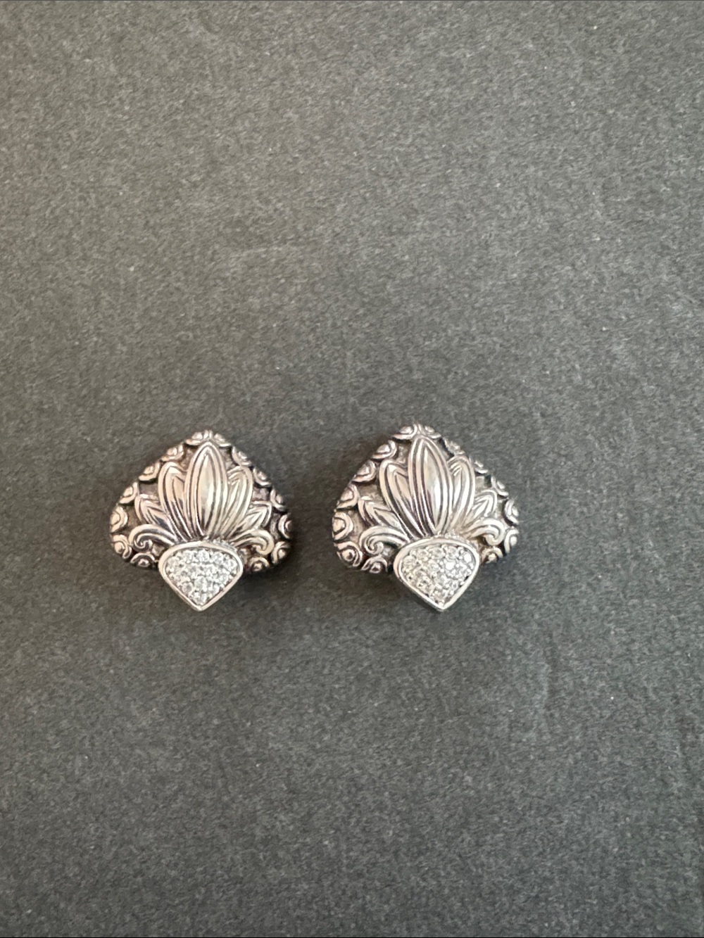 Judith Ripka Sterling Silver Clip-on earrings shell design small pavé CZ accents